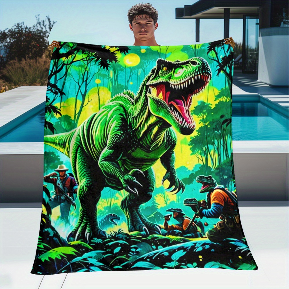 Outdoor Adventure Kids - Koc polarowy z dinozaurem T-Rexem, przygoda